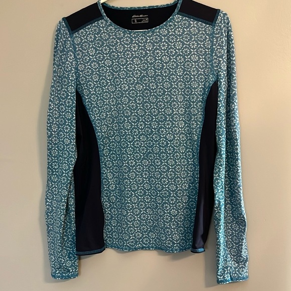 Eddie Bauer Swim Blue Floral Long Sleeve Rash Guard Size M - Picture 1 of 10